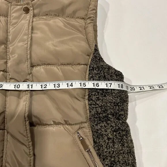 Ci Sono Cropped Puffer Vest Women's L Taupe Full Zip Casual Zip Pockets Gold Zip - Picture 5 of 6